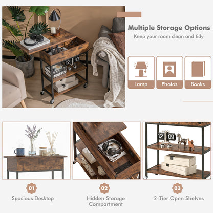 Lift Top End Table, Charging Station, Universal Wheels, Rustic Brown End & Side Tables at Gallery Canada
