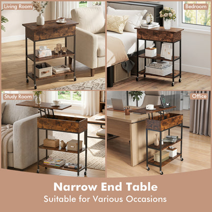 Lift Top End Table, Charging Station, Universal Wheels, Rustic Brown End & Side Tables at Gallery Canada