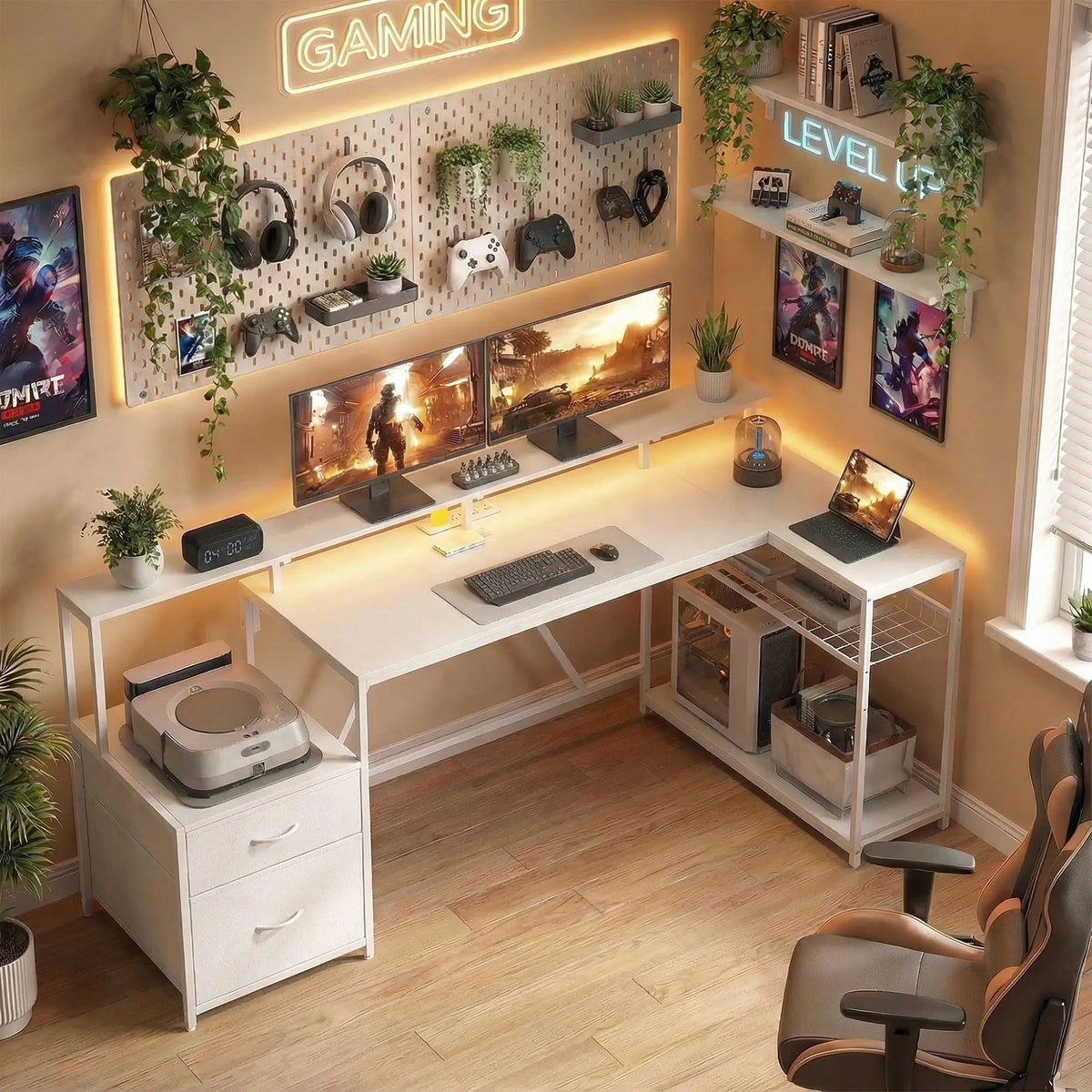 76" Gaming Desk, Reversible Computer Table, RGB Lights, USB Ports, White Gaming Desks at Gallery Canada