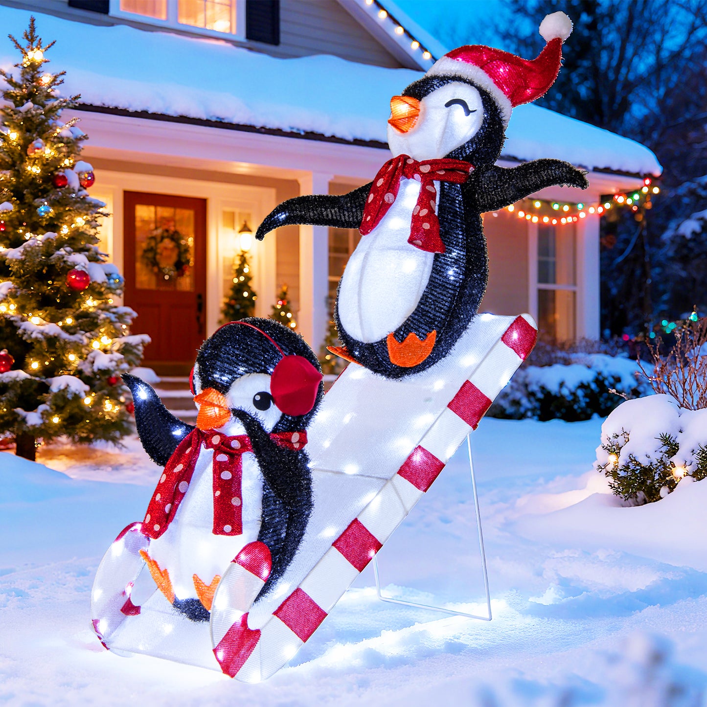 Lighted Christmas Decoration Penguins, 3D Pre-Lit Slide, 170 LED Lights Christmas Decor & Accessories at Gallery Canada