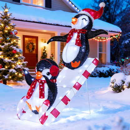 Lighted Christmas Decoration Penguins, 3D Pre-Lit Slide, 170 LED Lights Christmas Decor & Accessories at Gallery Canada