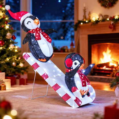 Lighted Christmas Decoration Penguins, 3D Pre-Lit Slide, 170 LED Lights Christmas Decor & Accessories at Gallery Canada