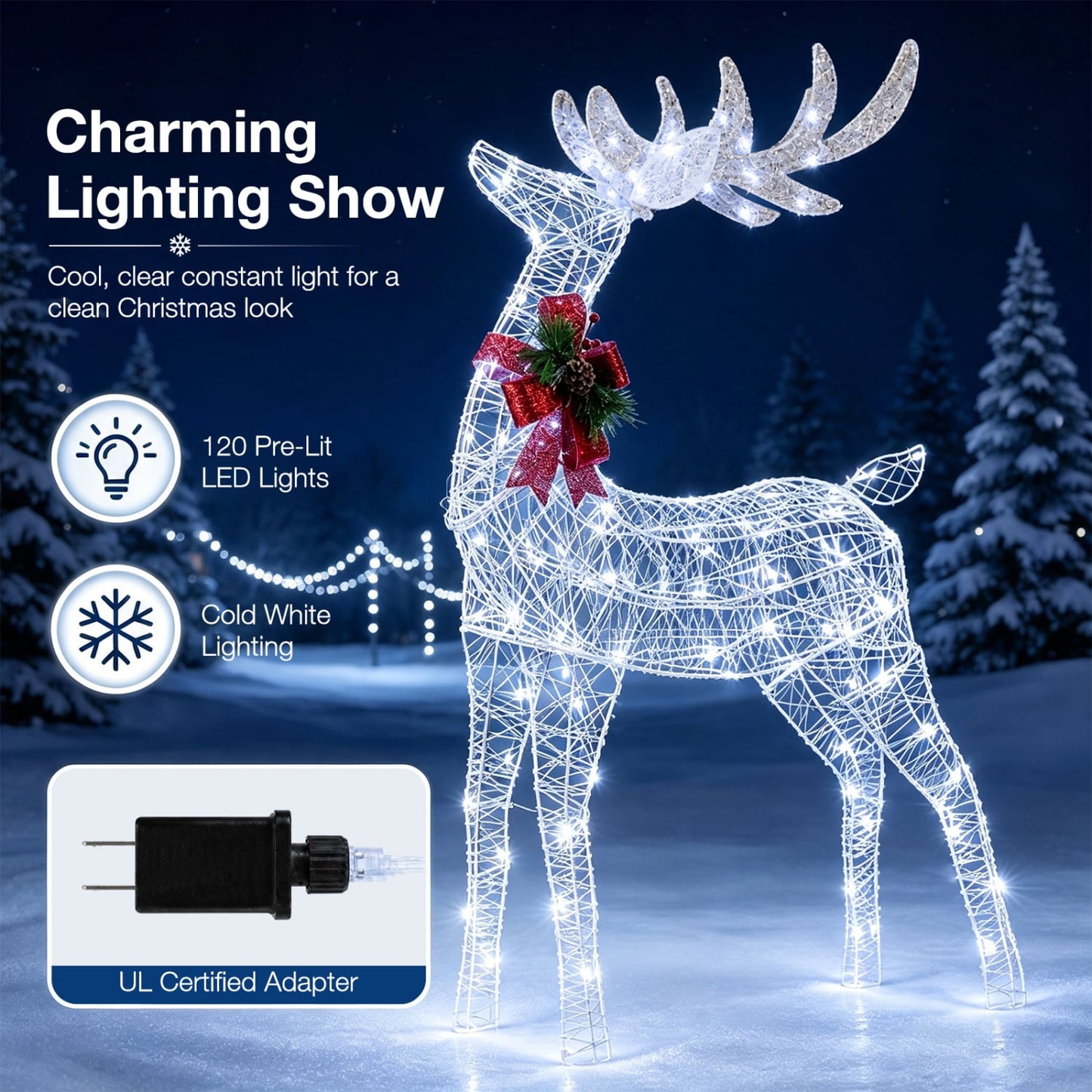 Lighted Christmas Reindeer, 170 Cold LED, White