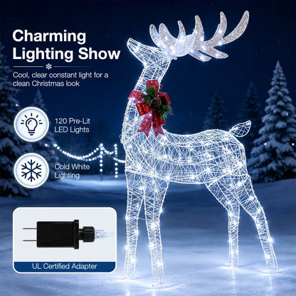 Lighted Christmas Reindeer, 170 Cold LED, White