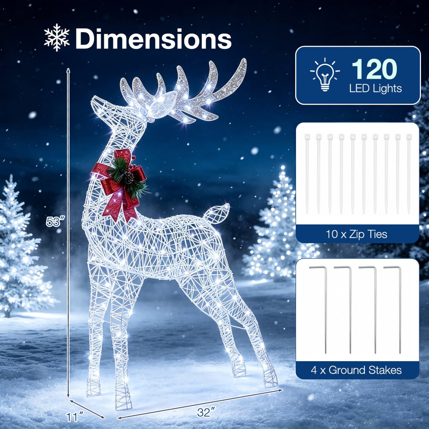Lighted Christmas Reindeer, 170 Cold LED, White