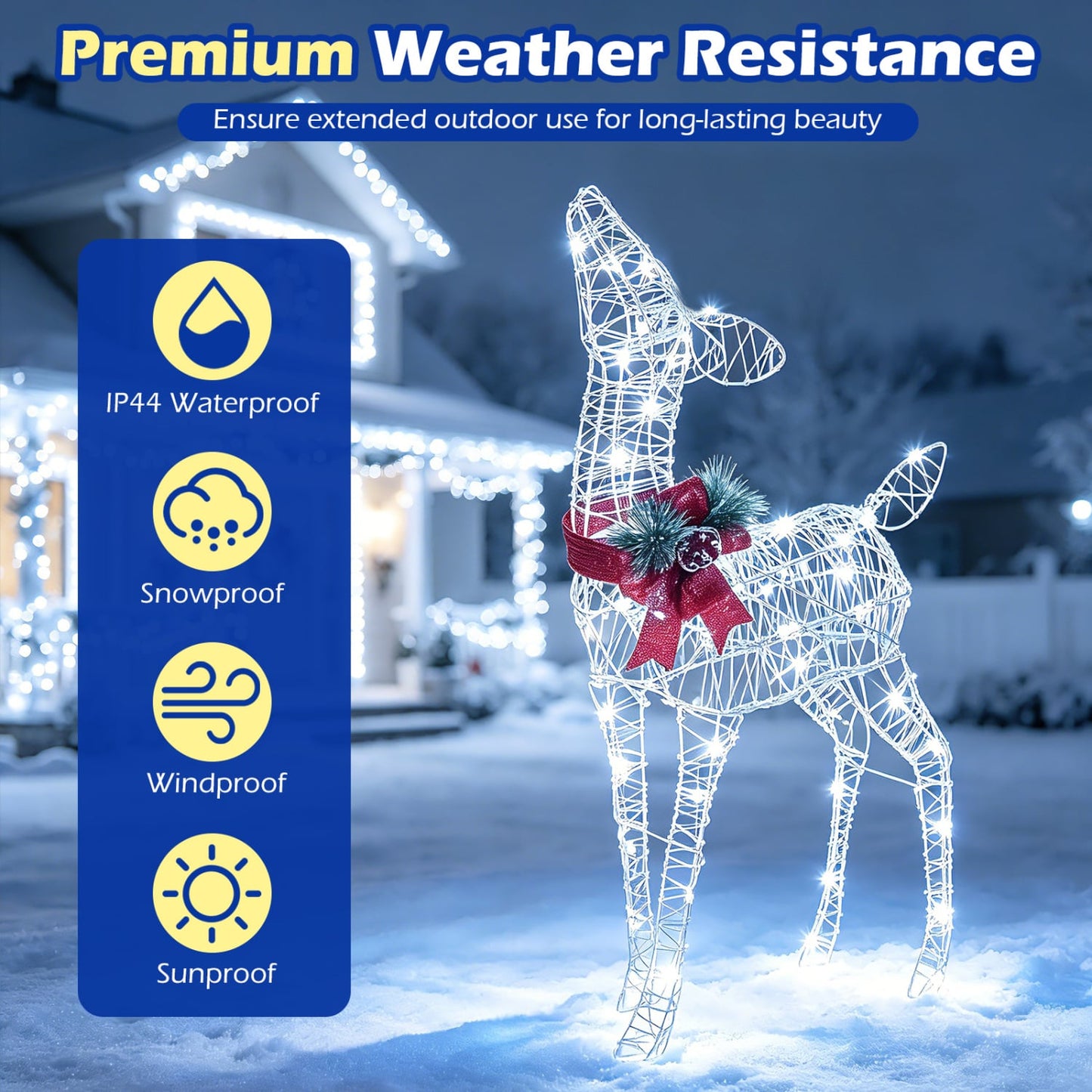 Lighted Christmas Reindeer, 170 Cold LED, White