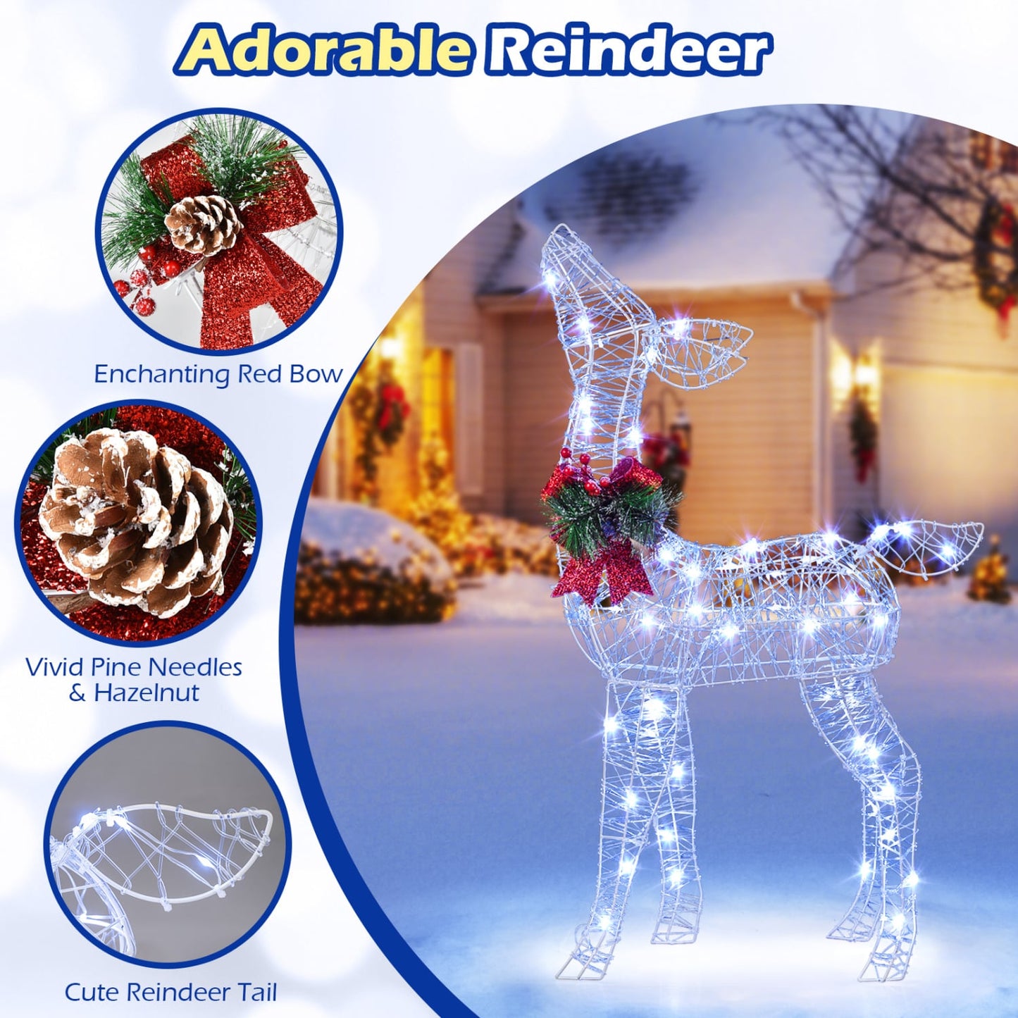 Lighted Christmas Reindeer, 170 Cold LED, White