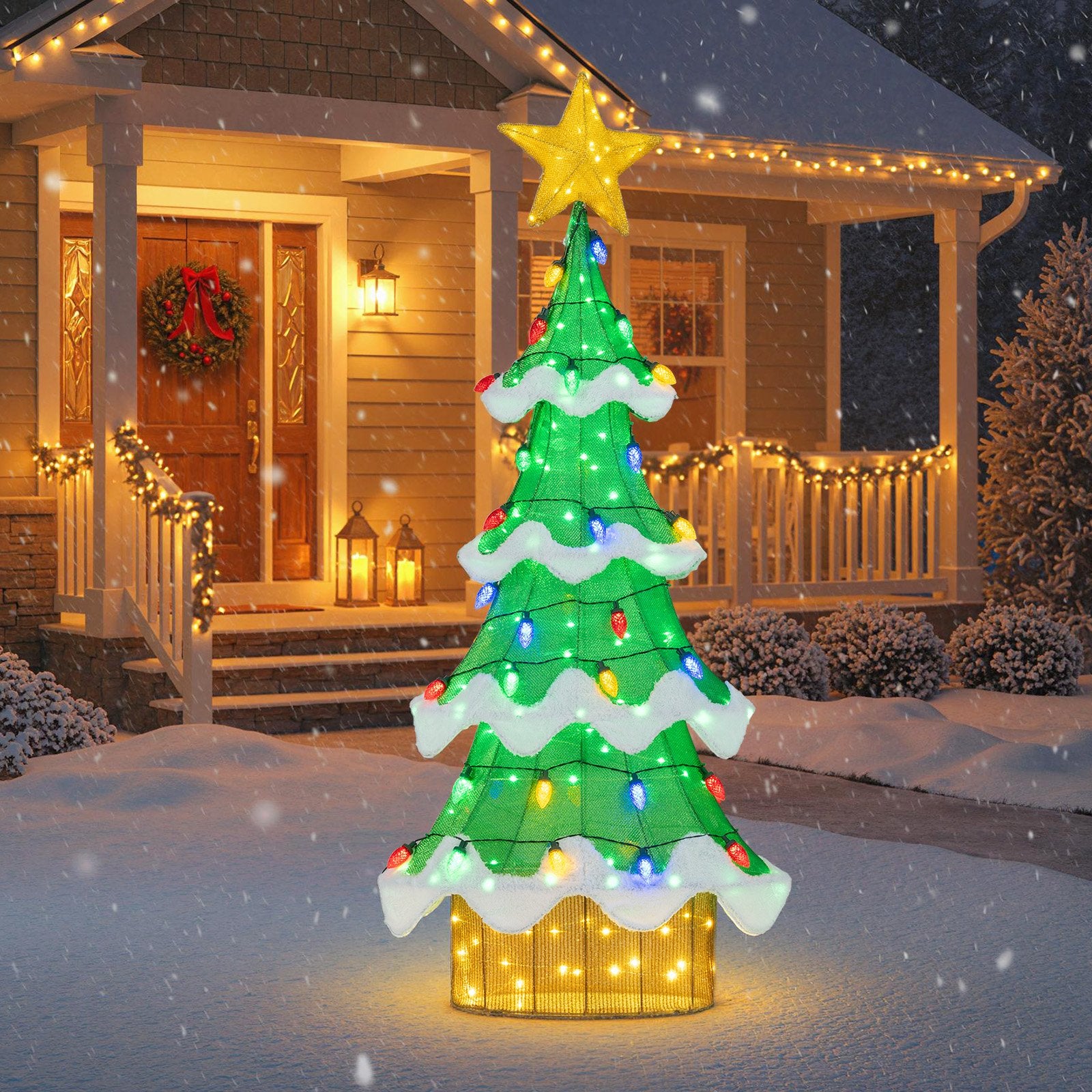 Lighted Christmas Tree Outdoor Indoor 3D Mesh Tree with 34 Colorful Strawberry Bulbs-M, Green Christmas Tree at Gallery Canada