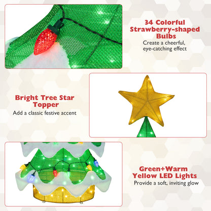 Lighted Christmas Tree Outdoor Indoor 3D Mesh Tree with 34 Colorful Strawberry Bulbs-M, Green Christmas Tree at Gallery Canada