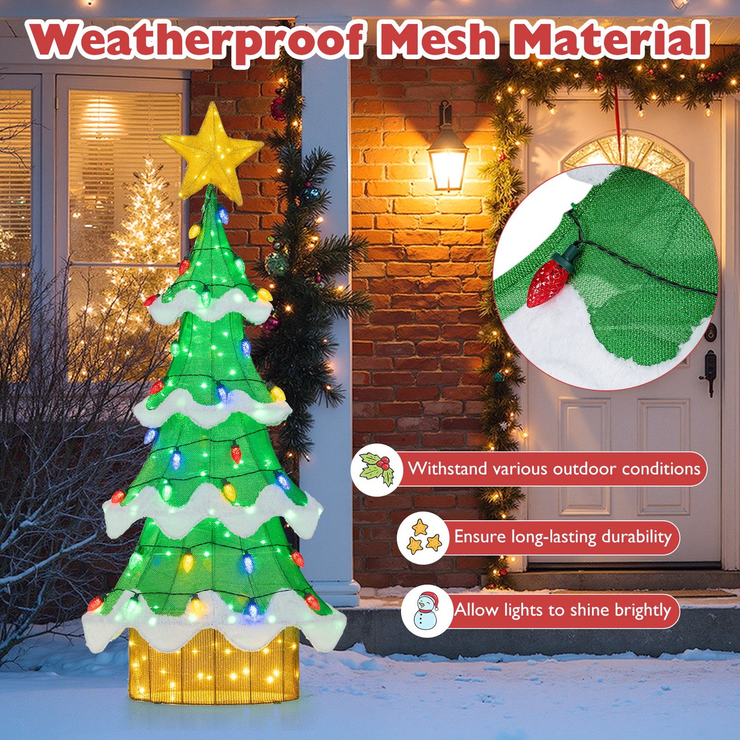 Lighted Christmas Tree Outdoor Indoor 3D Mesh Tree with 34 Colorful Strawberry Bulbs-M, Green Christmas Tree at Gallery Canada