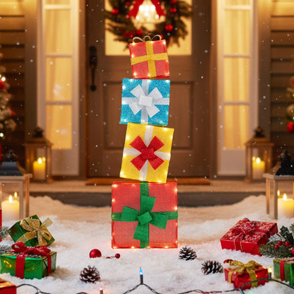 Lighted Gift Boxes Christmas Decoration 2D Set of 4 Pre-Lit Stacked Xmas Gift Boxes Christmas Decor & Accessories at Gallery Canada