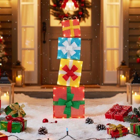 Lighted Gift Boxes Christmas Decoration 2D Set of 4 Pre-Lit Stacked Xmas Gift Boxes Christmas Decor & Accessories Options at Gallery Canada