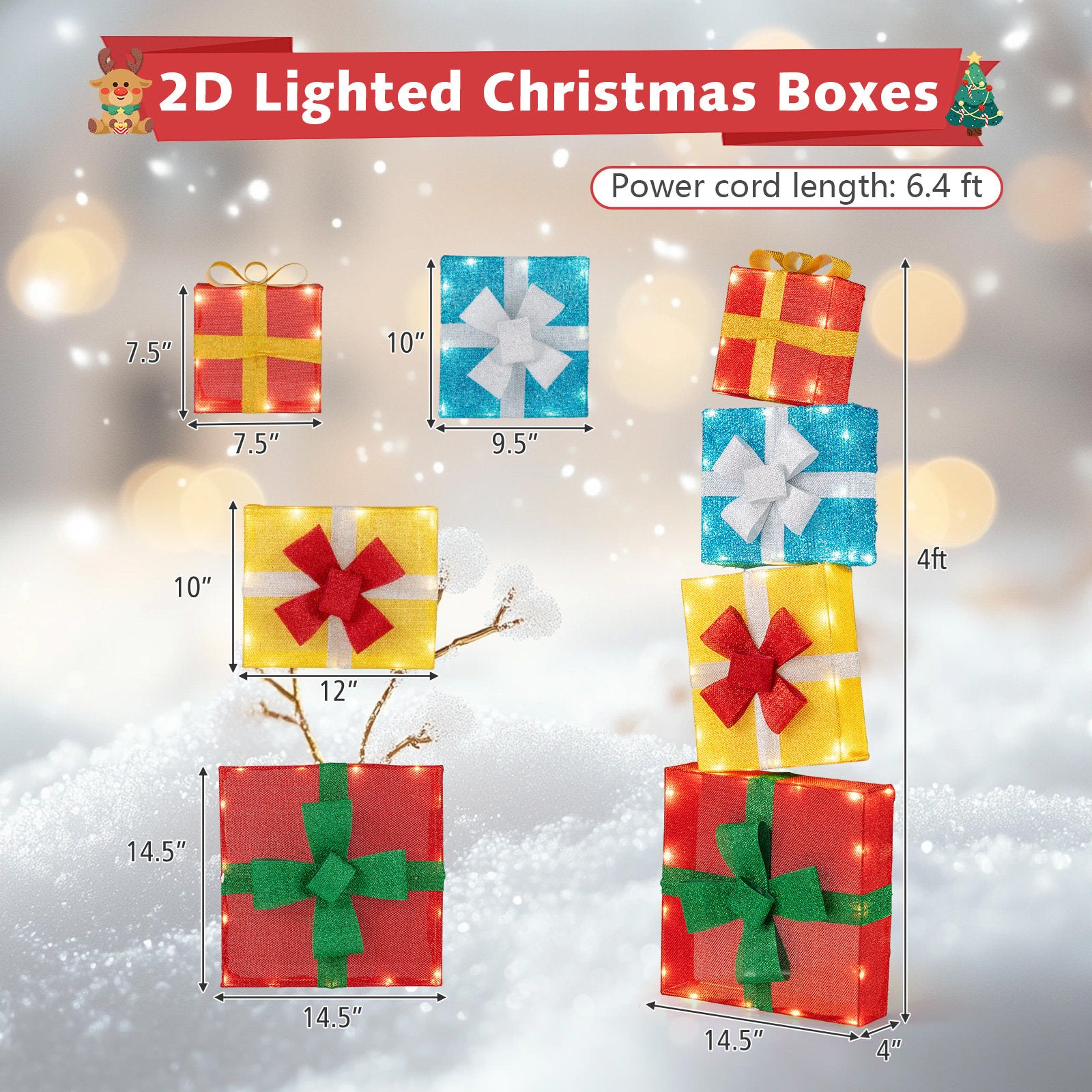 Lighted Gift Boxes Christmas Decoration 2D Set of 4 Pre-Lit Stacked Xmas Gift Boxes Christmas Decor & Accessories at Gallery Canada