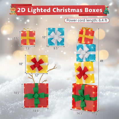Lighted Gift Boxes Christmas Decoration 2D Set of 4 Pre-Lit Stacked Xmas Gift Boxes Christmas Decor & Accessories at Gallery Canada