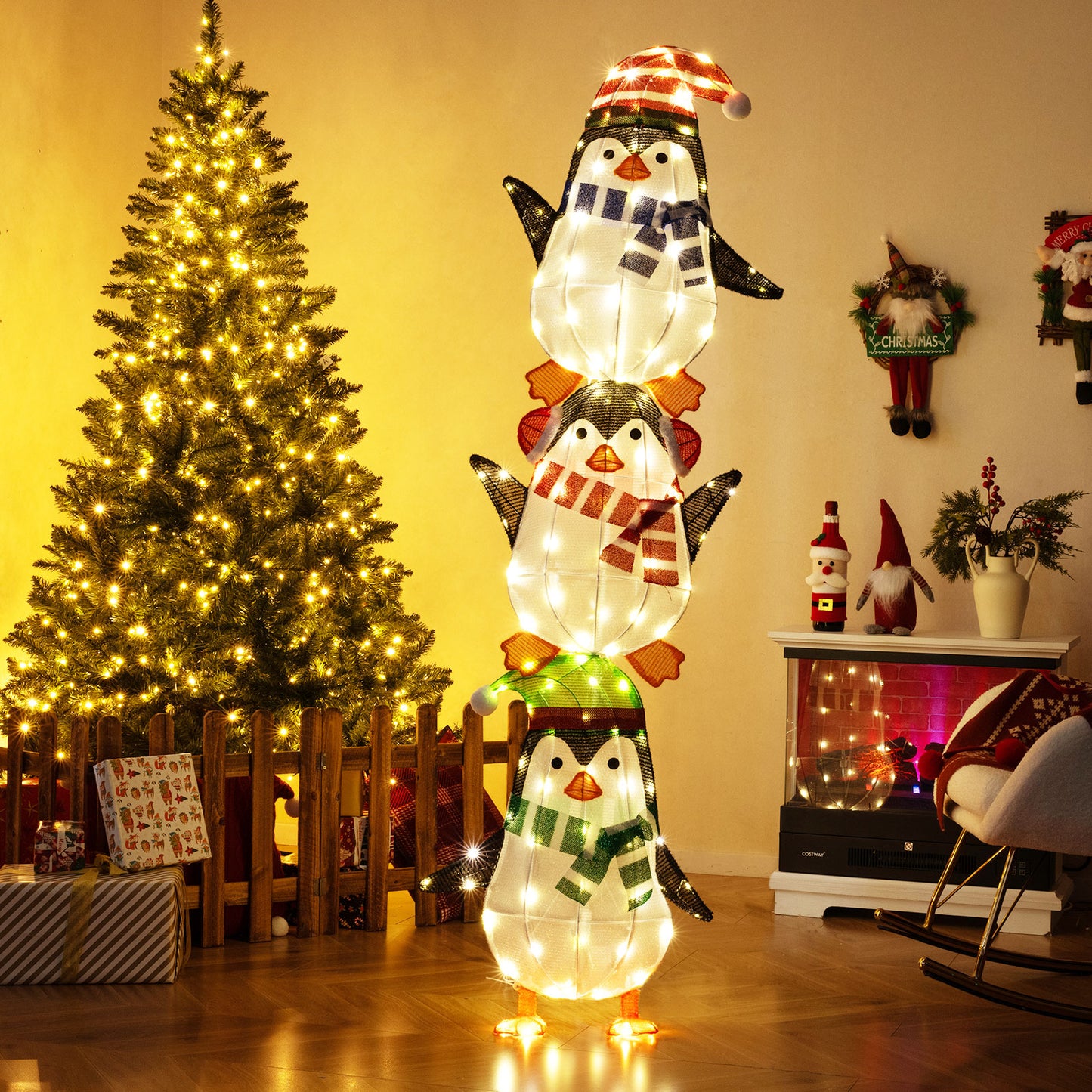 Lighted Penguins Decoration, Warm White Lights, Cute Hats, Multicolor Christmas Decor & Accessories at Gallery Canada