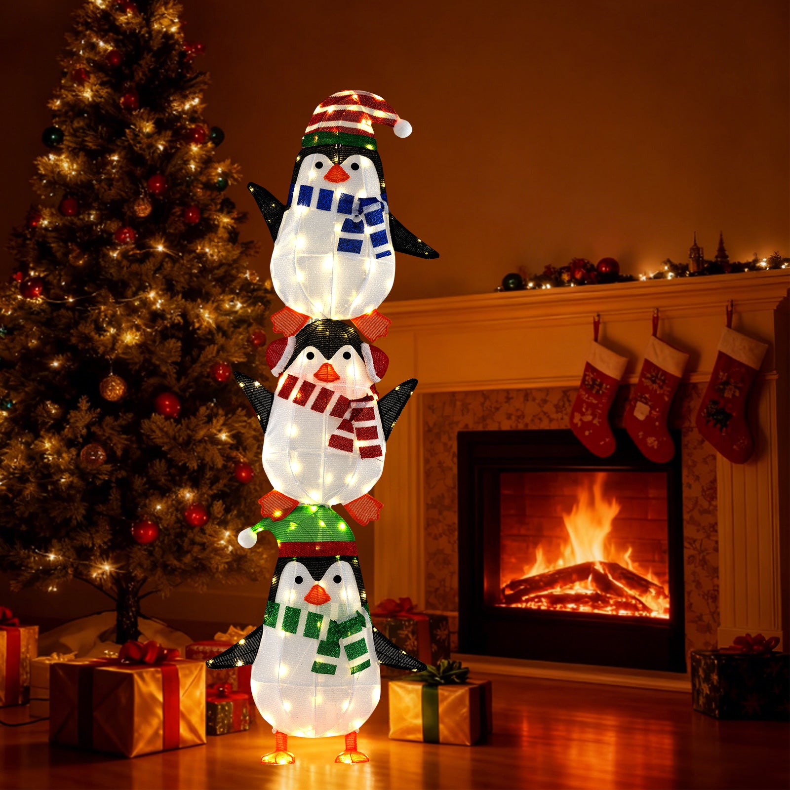 Lighted Penguins Decoration, Warm White Lights, Cute Hats, Multicolor Christmas Decor & Accessories at Gallery Canada