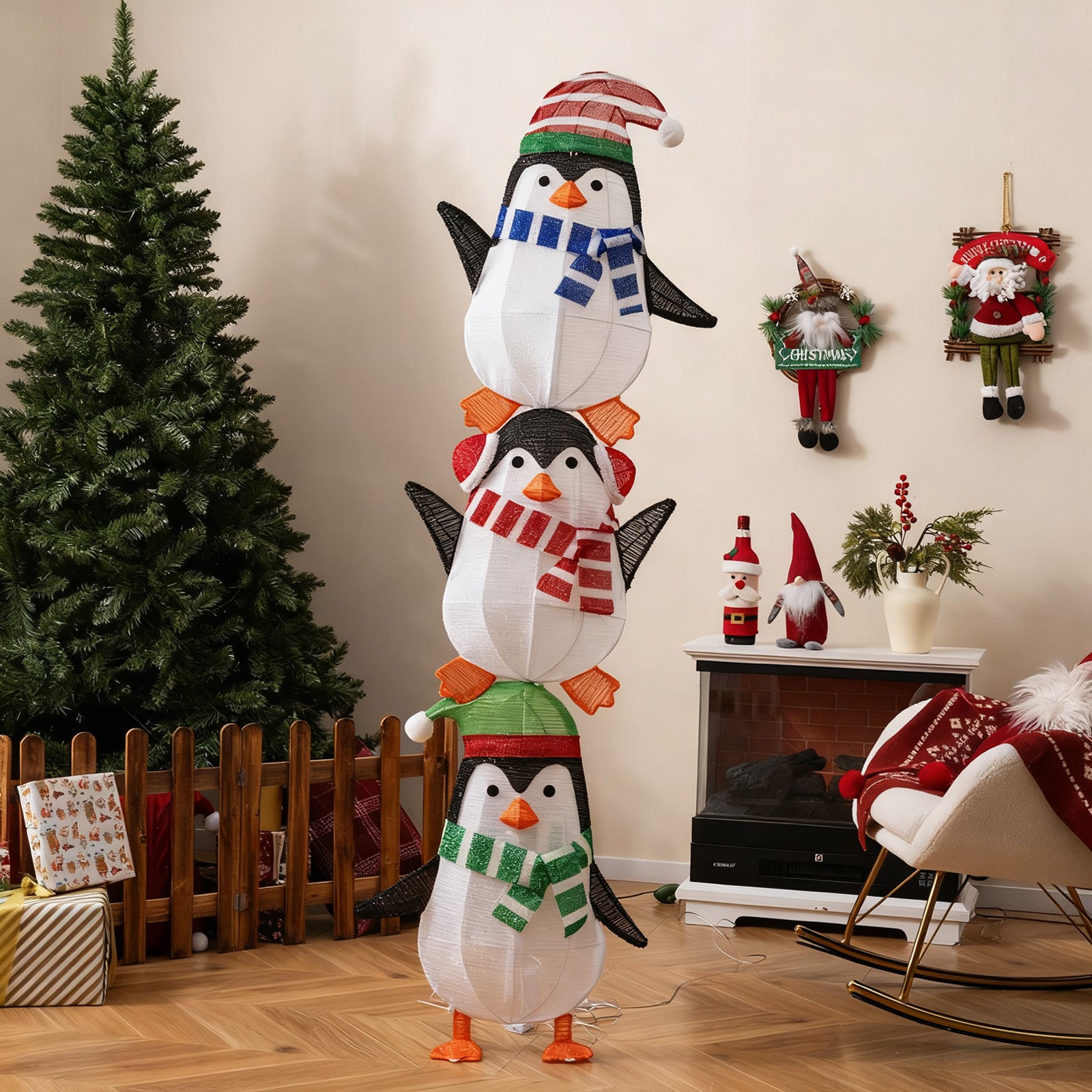 Lighted Penguins Decoration, Warm White Lights, Cute Hats, Multicolor Christmas Decor & Accessories at Gallery Canada