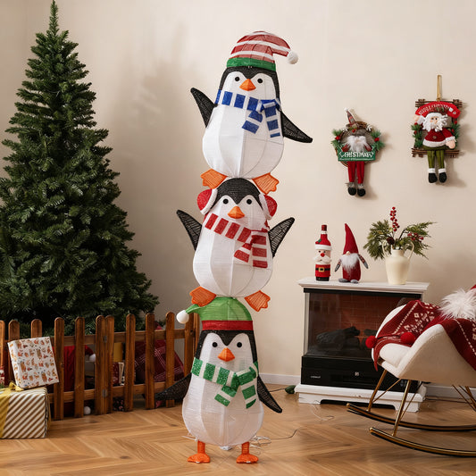 Lighted Penguins Decoration, Warm White Lights, Cute Hats, Multicolor