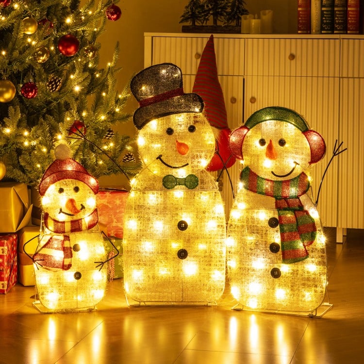 Lighted Snowman Family Christmas Decoration 3-Piece Pre-Lit 2D Snowman Set, Multicolor Christmas Decor & Accessories at Gallery Canada