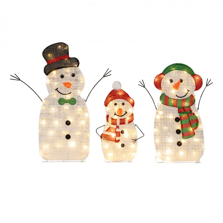 Lighted Snowman Family Christmas Decoration 3-Piece Pre-Lit 2D Snowman Set, Multicolor Christmas Decor & Accessories Multicolor at Gallery Canada