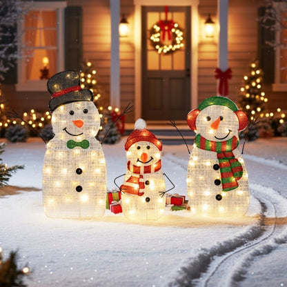 Lighted Snowman Family Christmas Decoration 3-Piece Pre-Lit 2D Snowman Set, Multicolor Christmas Decor & Accessories at Gallery Canada