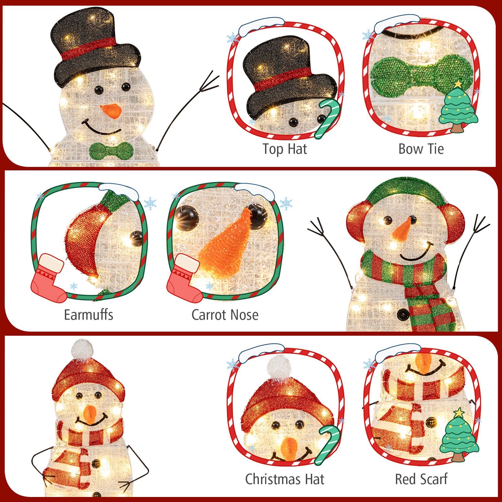 Lighted Snowman Family Christmas Decoration, 3-Piece Pre-Lit 2D Set, Multicolor Christmas Decor & Accessories at Gallery Canada