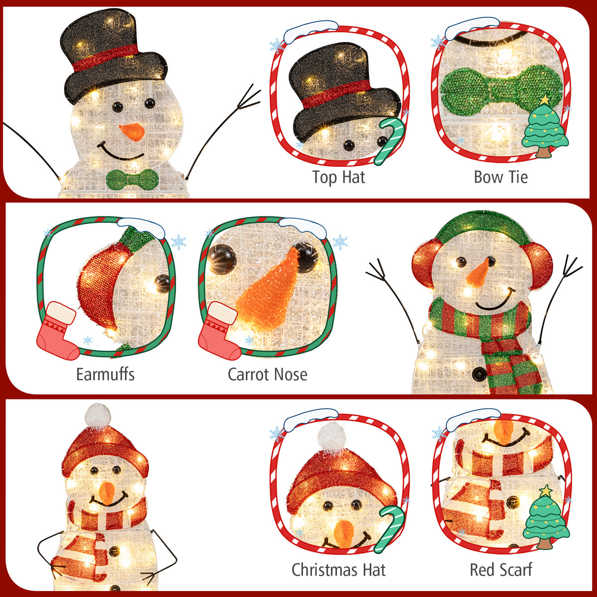 Lighted Snowman Family Christmas Decoration, 3-Piece Pre-Lit 2D Set, Multicolor Christmas Decor & Accessories at Gallery Canada