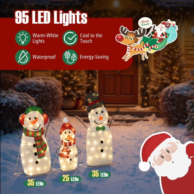 Lighted Snowman Family Christmas Decoration 3-Piece Pre-Lit 2D Snowman Set, Multicolor Christmas Decor & Accessories at Gallery Canada