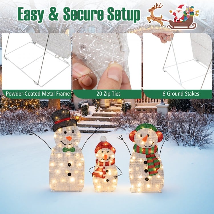 Lighted Snowman Family Christmas Decoration 3-Piece Pre-Lit 2D Snowman Set, Multicolor Christmas Decor & Accessories at Gallery Canada