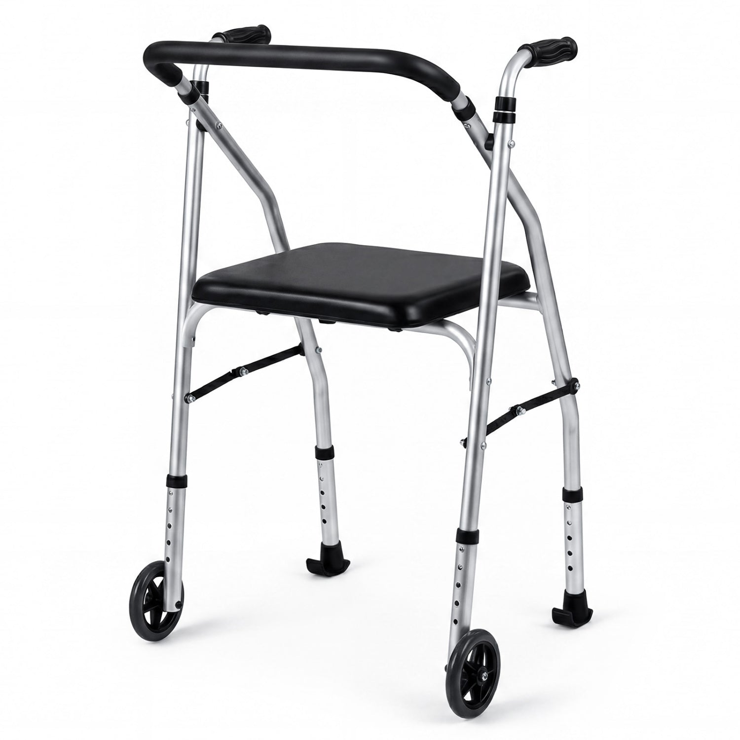 Lightweight Aluminum Walker, 2 Wheels, Adjustable Height, Padded Seat, Silver Walkers & Rollators Silver at Gallery Canada