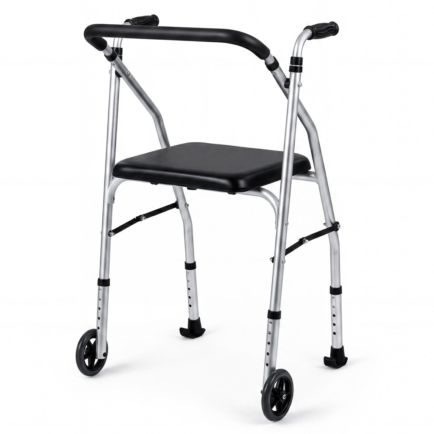 Lightweight Aluminum Walker, 2 Wheels, Adjustable Height, Padded Seat, Silver Walkers & Rollators Silver at Gallery Canada