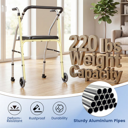 Lightweight Aluminum Walker, 2 Wheels, Adjustable Height, Padded Seat, Silver Walkers & Rollators at Gallery Canada