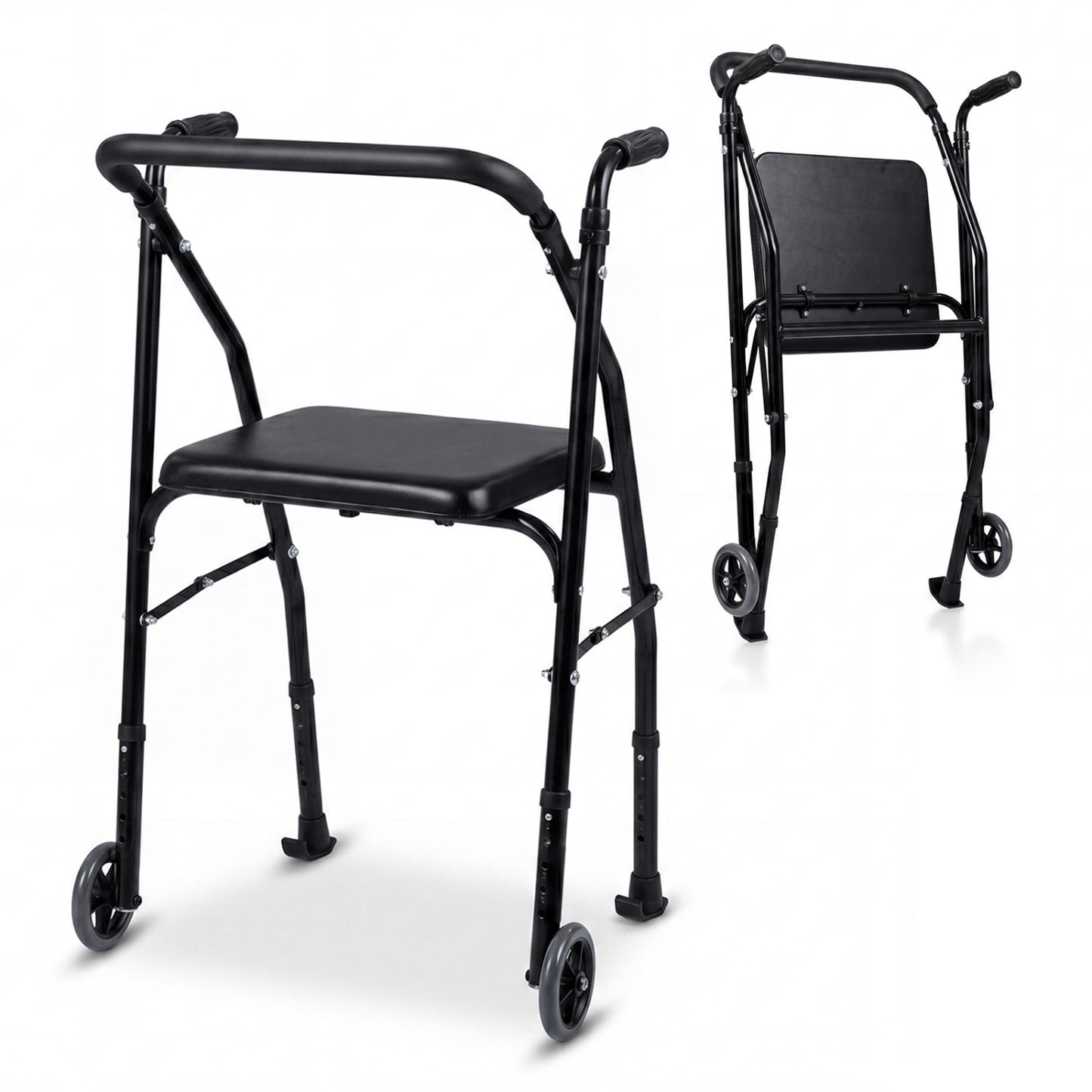 Aluminum Mobility Walker, 2 Wheels, Adjustable Height, Padded Seat, Black Walkers & Rollators at Gallery Canada