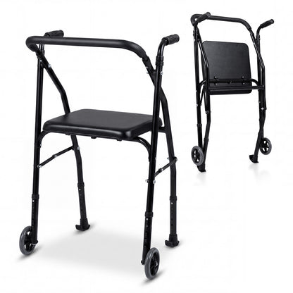 Aluminum Mobility Walker, 2 Wheels, Adjustable Height, Padded Seat, Black Walkers & Rollators at Gallery Canada