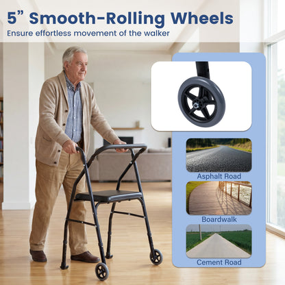 Aluminum Mobility Walker, 2 Wheels, Adjustable Height, Padded Seat, Black Walkers & Rollators at Gallery Canada