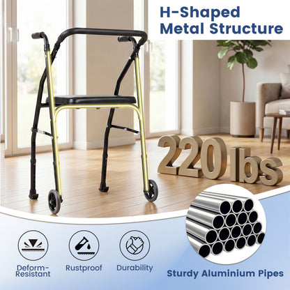 Aluminum Mobility Walker, 2 Wheels, Adjustable Height, Padded Seat, Black Walkers & Rollators at Gallery Canada