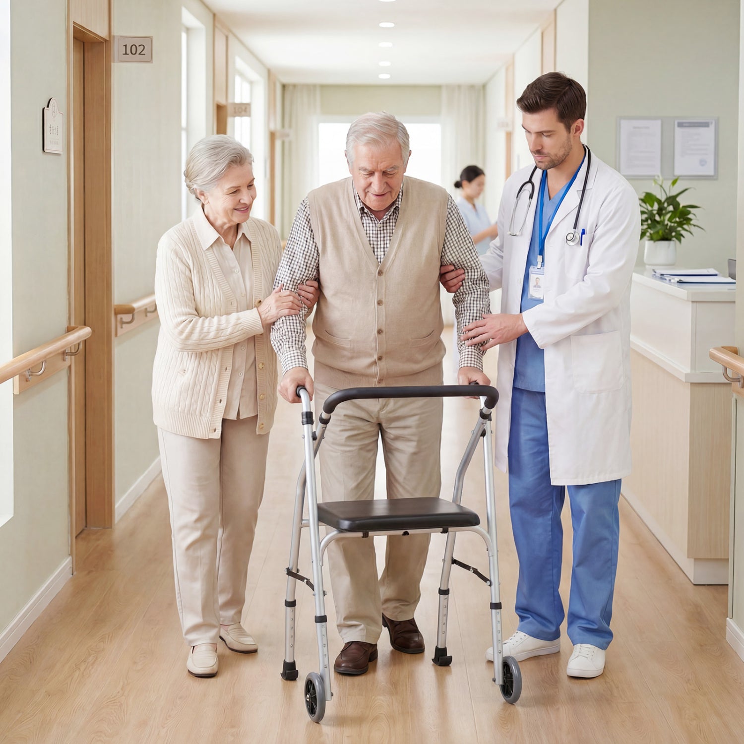 Lightweight Aluminum Walker, 2 Wheels, Adjustable Height, Padded Seat, Silver Walkers & Rollators at Gallery Canada