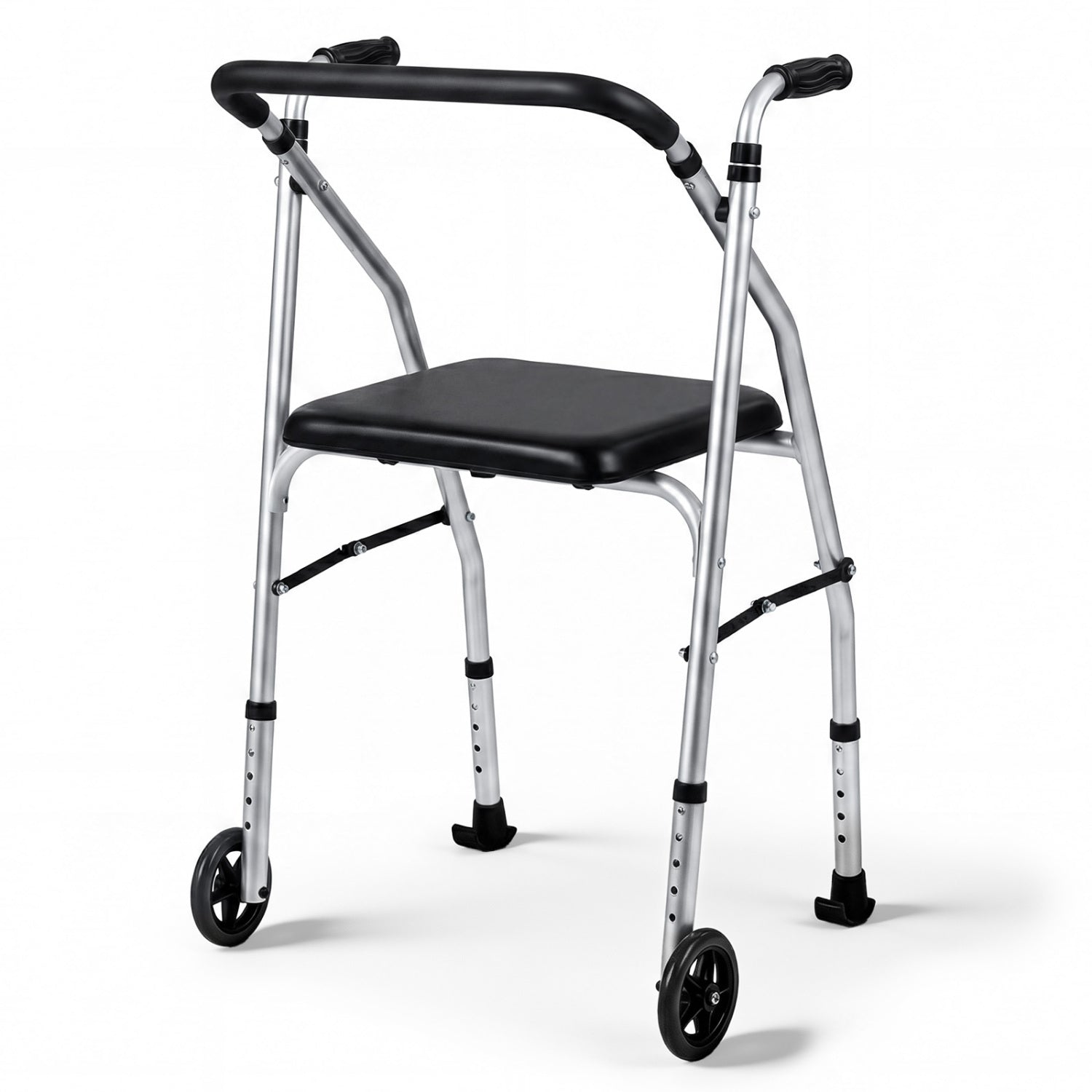 Lightweight Aluminum Walker, 2 Wheels, Adjustable Height, Padded Seat, Silver Walkers & Rollators at Gallery Canada