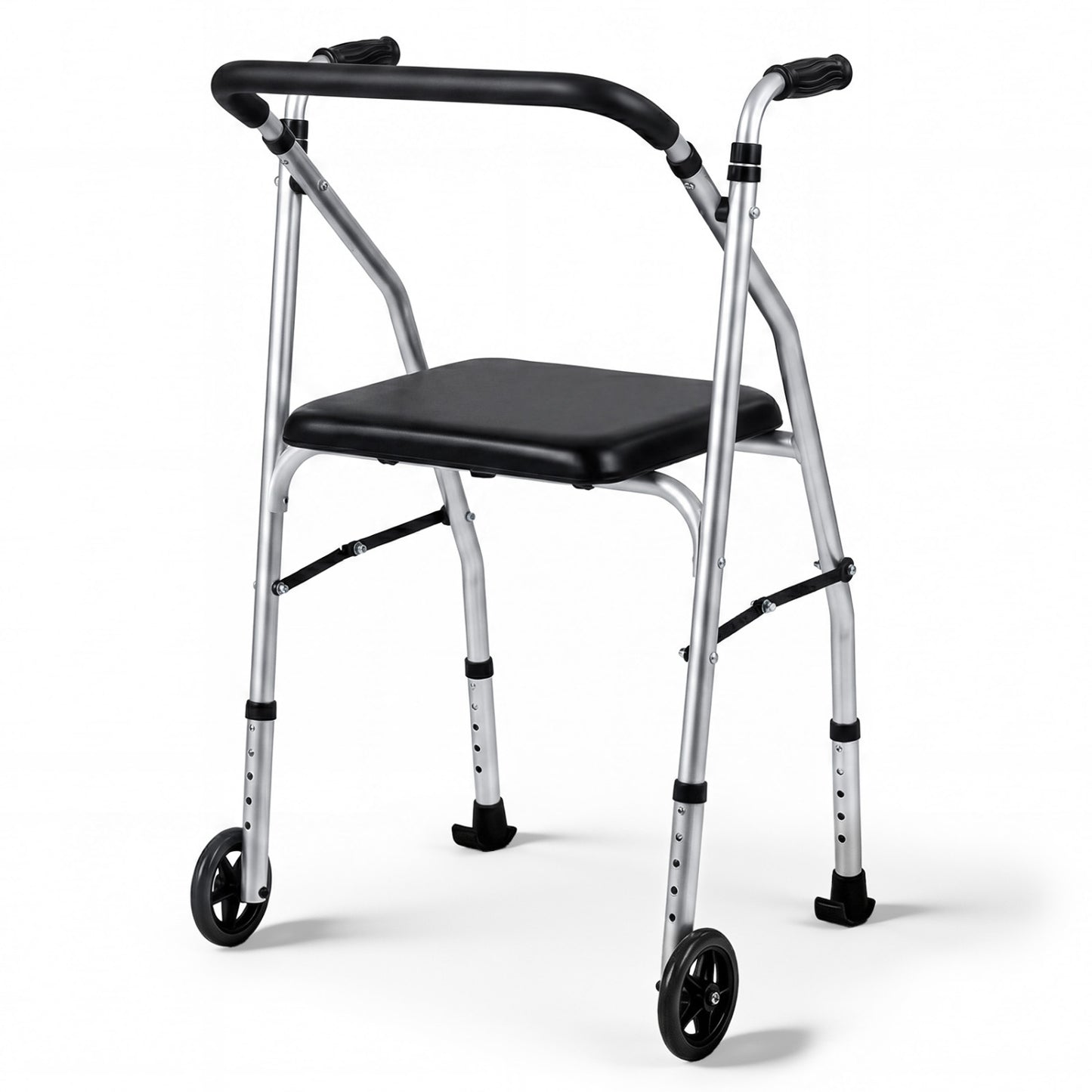 Lightweight Aluminum Walker, 2 Wheels, Adjustable Height, Padded Seat, Silver Walkers & Rollators at Gallery Canada