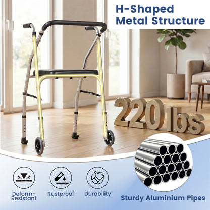 Lightweight Aluminum Walker, 2 Wheels, Adjustable Height, Padded Seat, Silver Walkers & Rollators at Gallery Canada