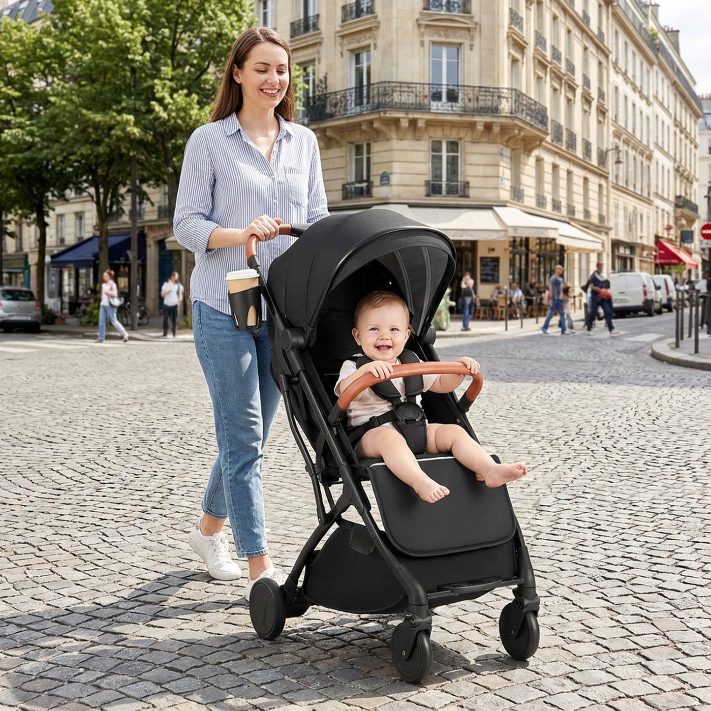 Compact Travel Stroller with One-Hand Folding, Black