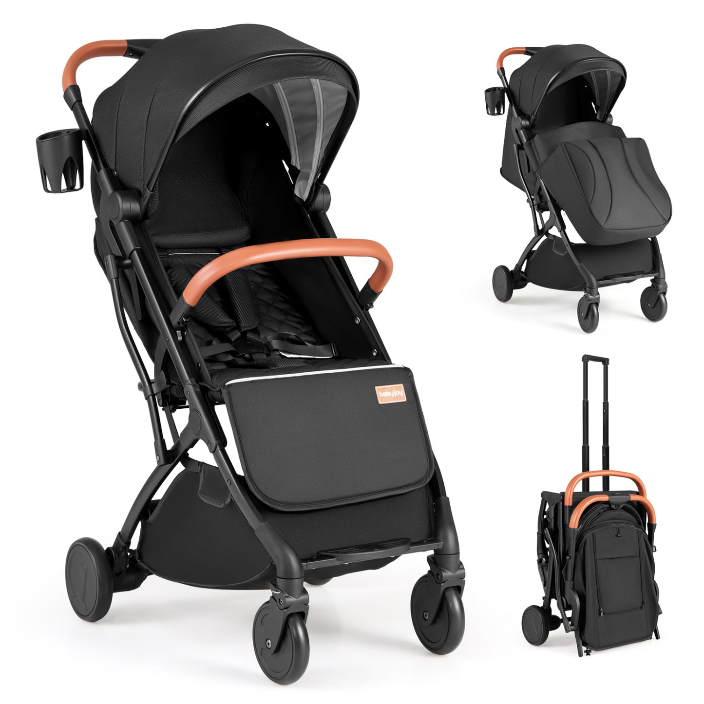 Compact Travel Stroller with One-Hand Folding, Black