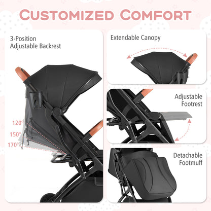 Compact Travel Stroller with One-Hand Folding, Black