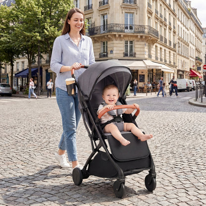 Compact Baby Stroller, One-Hand Fold, Gray