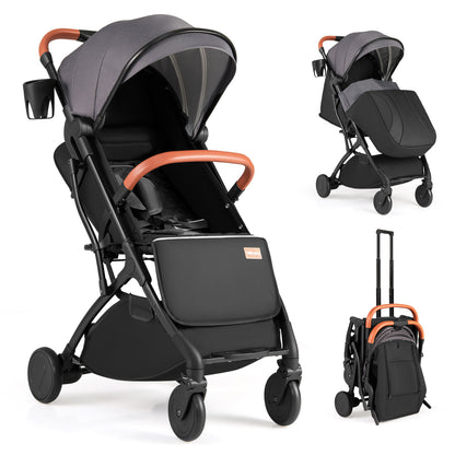 Compact Baby Stroller, One-Hand Fold, Gray