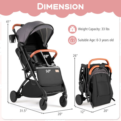 Compact Baby Stroller, One-Hand Fold, Gray