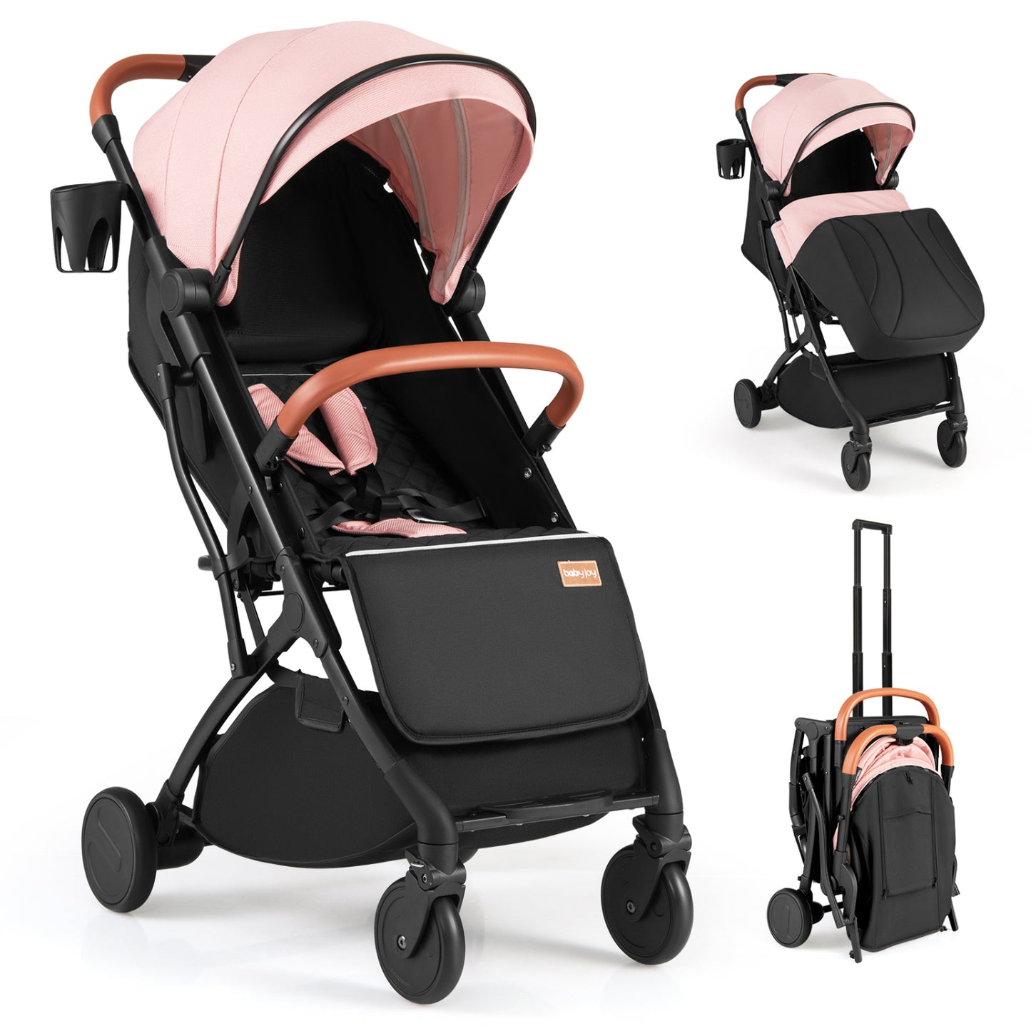 Lightweight Baby Stroller, Compact Travel, One-Hand Fold, Pink