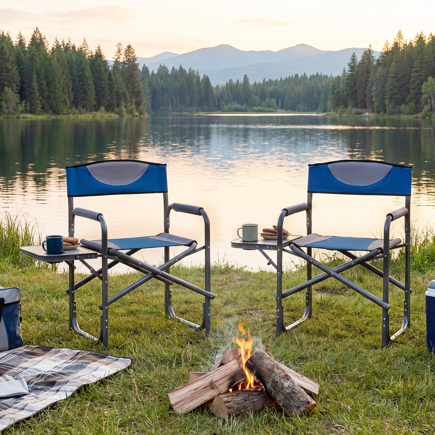 Folding Camping Chair With Side Table, Blue Camping Furniture at Gallery Canada