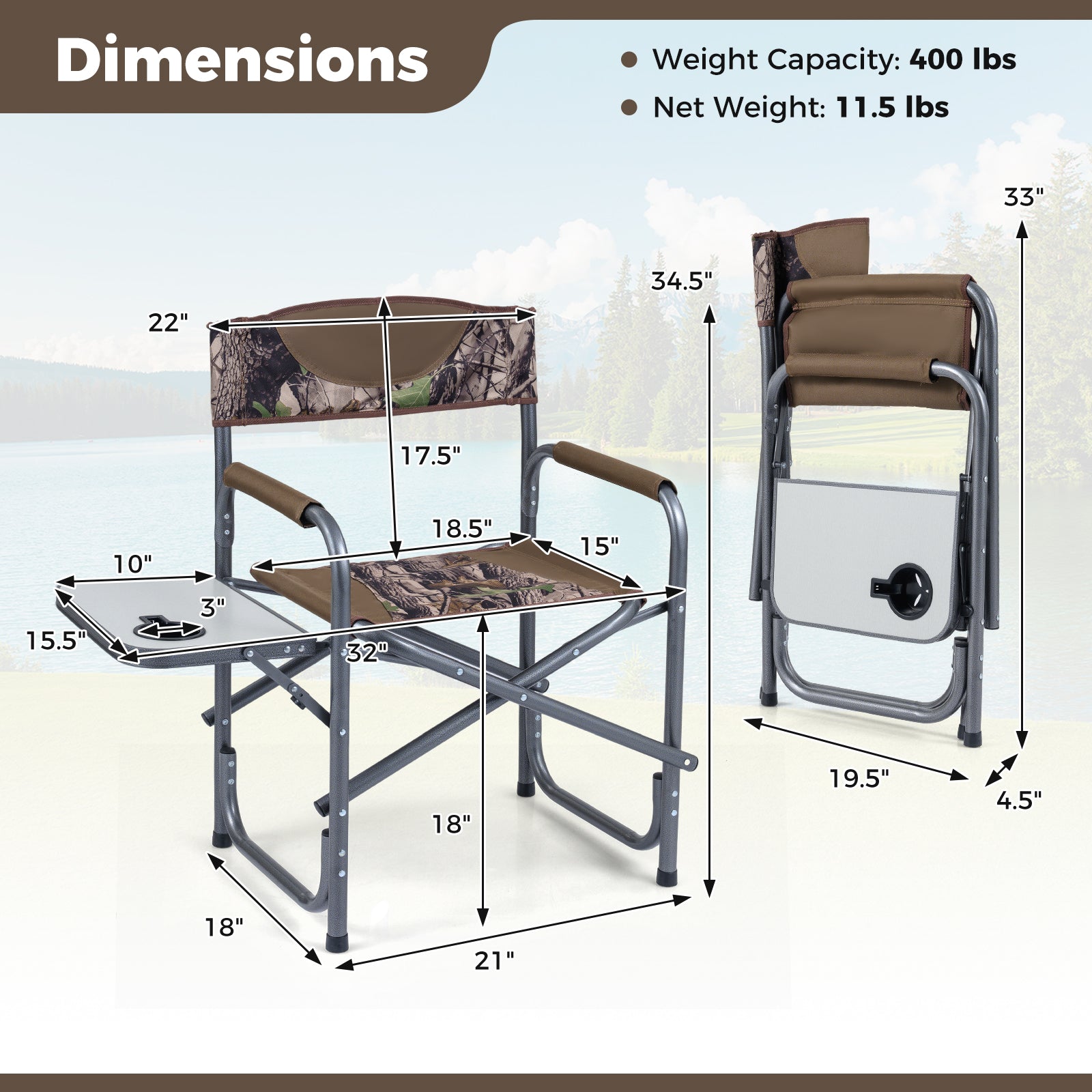 Lightweight Folding Camping Chair With Side Table, Camouflage Camping Furniture at Gallery Canada