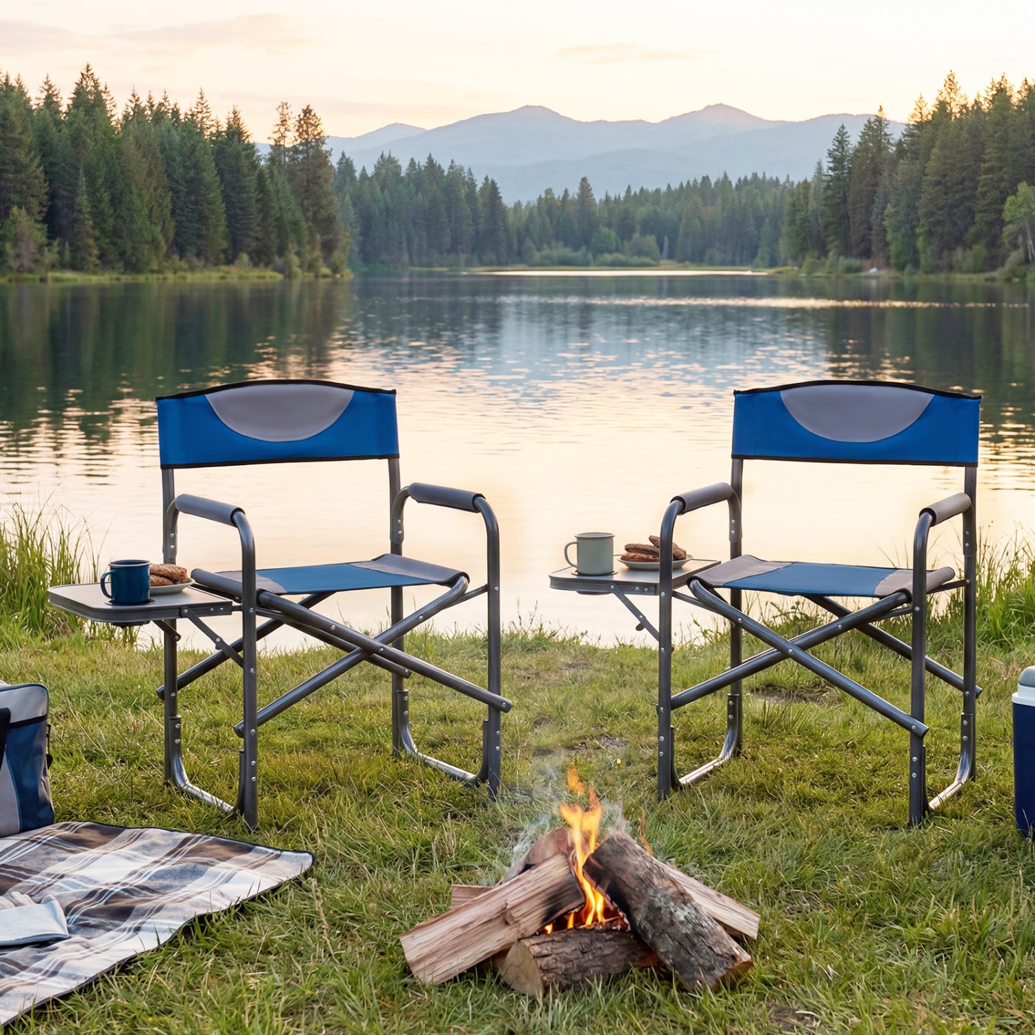 Folding Camping Chair With Side Table, Blue Camping Furniture at Gallery Canada